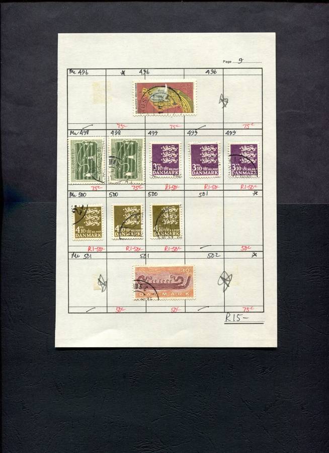 Denmark - 10 Stamps Mounted (Hinged) on Approval Page