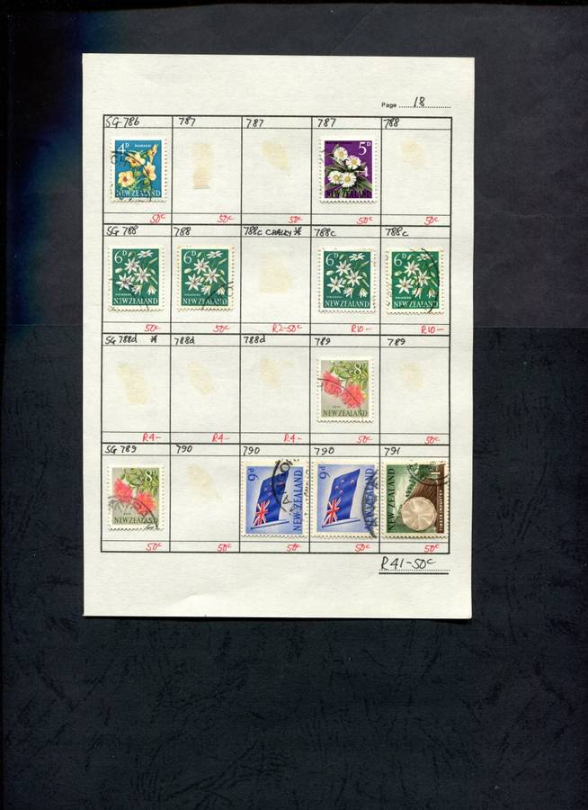 New Zealand - 11 Stamps Mounted (Hinged) on Approval Page