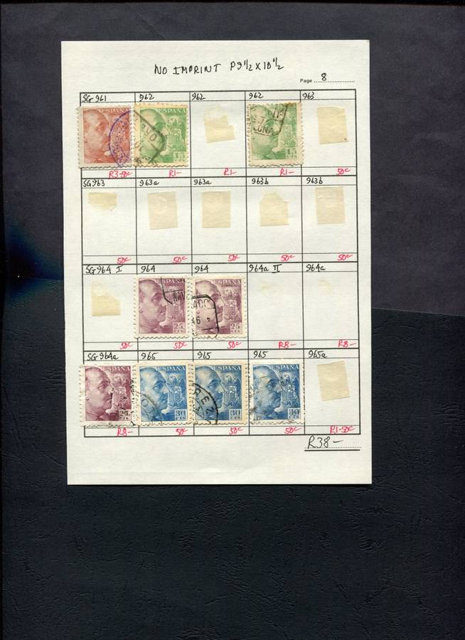 Spain - 9 Stamps Mounted (Hinged) on Approval Page