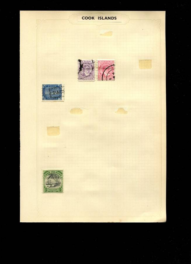 Cook Islands - 4 Stamps Mounted on Old Album Page