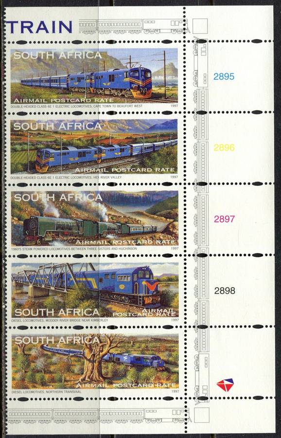 RSA  - Trains - Control Strip of 5 - 1997  - MNH