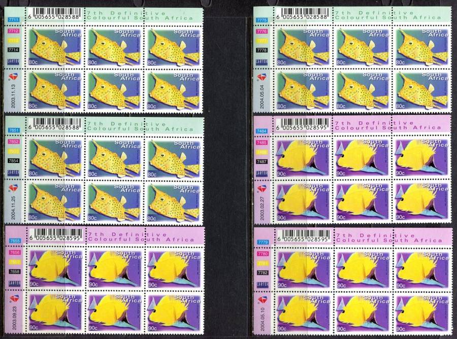 RSA  - 7th Definitive - Reprints -  82  Control Blocks of 6 + 3 Control Strips of 5- 2000/10  - MNH