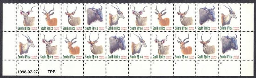 RSA  - 6th Definitive - Redrawn  -  Block of 20 - 1998 - MNH