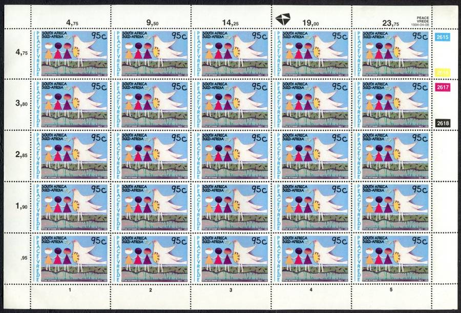 RSA - Peace - Set of 4 Full Sheets of 25 - 1994 - MNH