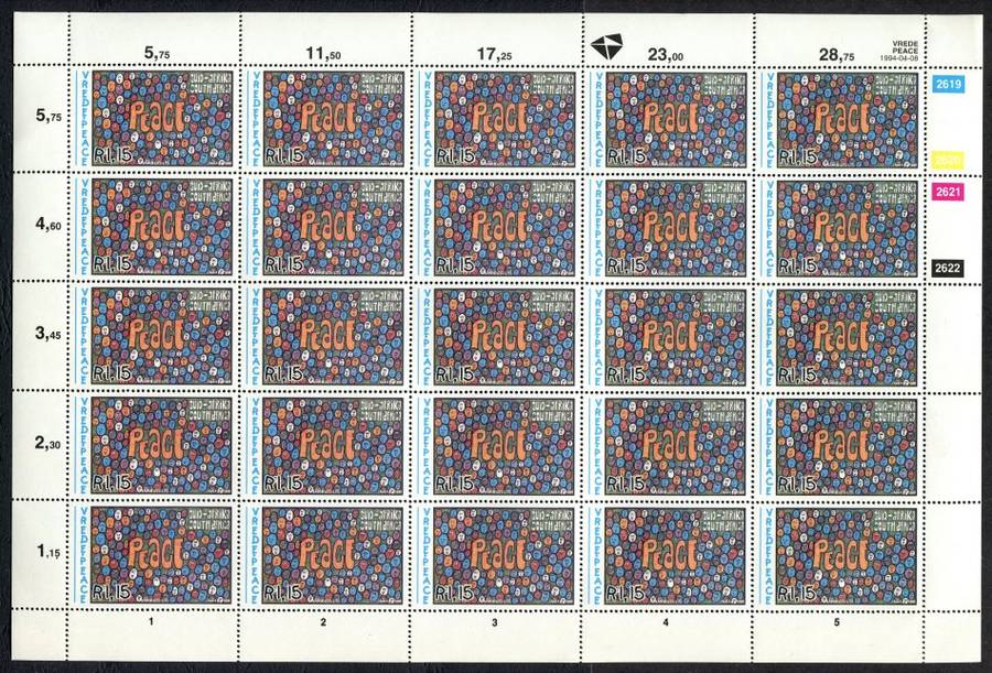 RSA - Peace - Set of 4 Full Sheets of 25 - 1994 - MNH