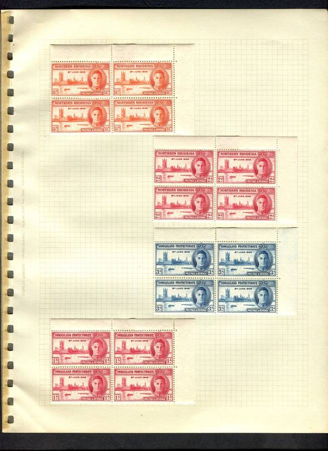 1945/6 Victory - Incomplete Omnibus In 139 Mint + 15 Used Blocks of 4 - Mounted (Hinged) In Album
