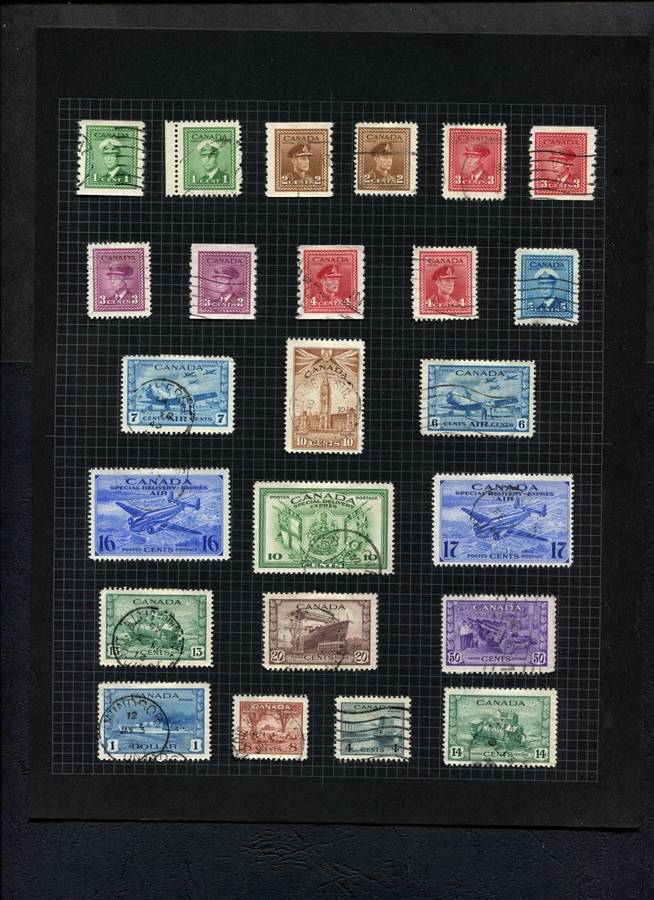 Canada - 24 Stamps Mounted (Hinged) on Old Album Page