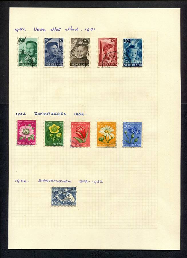 Netherlands - 11 Stamps Mounted (Hinged) on An Old Album Page
