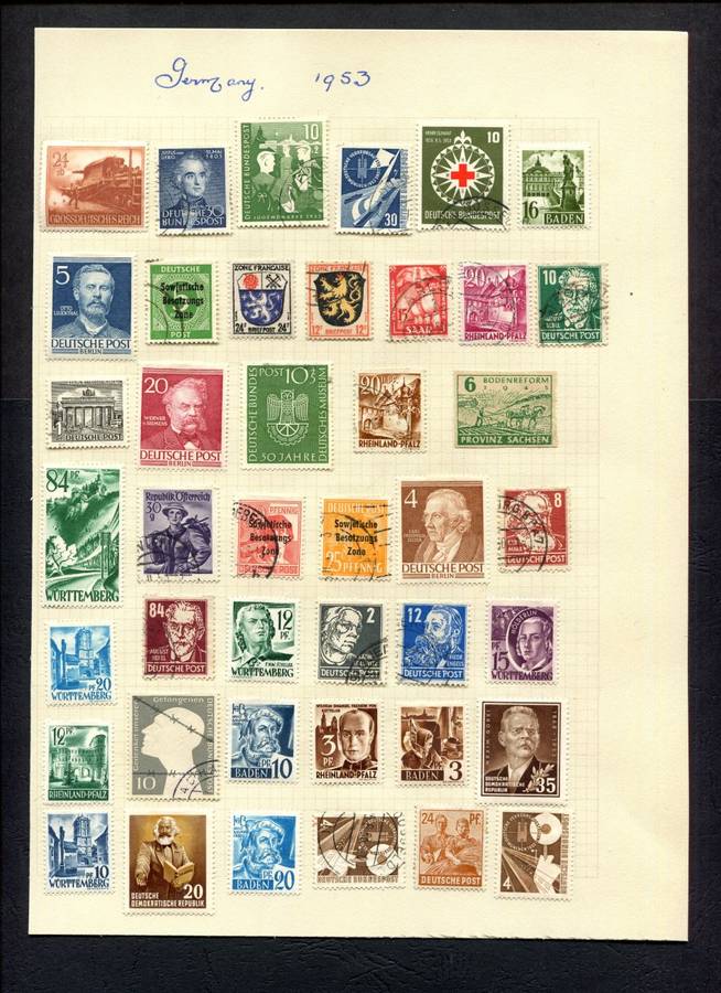 Germany - 42 Stamps Mounted (Hinged) On An Old Album Page
