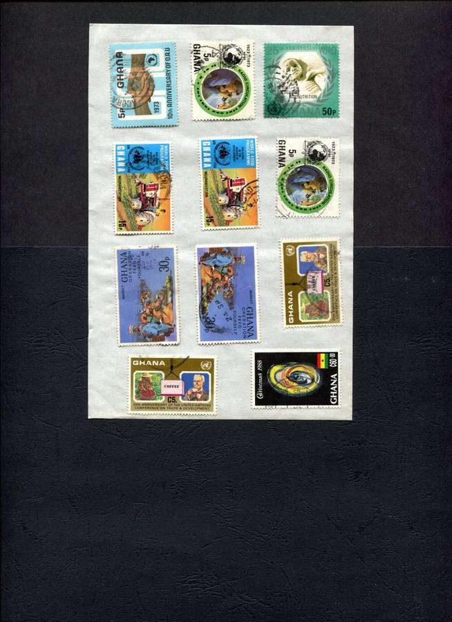 Ghana - 11 Stamps Mounted (Hinged) On Old Approval Page