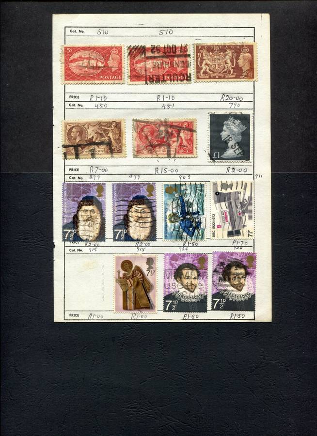 Great Britain - 13 Stamps Mounted (Hinged) On Old Approval Page