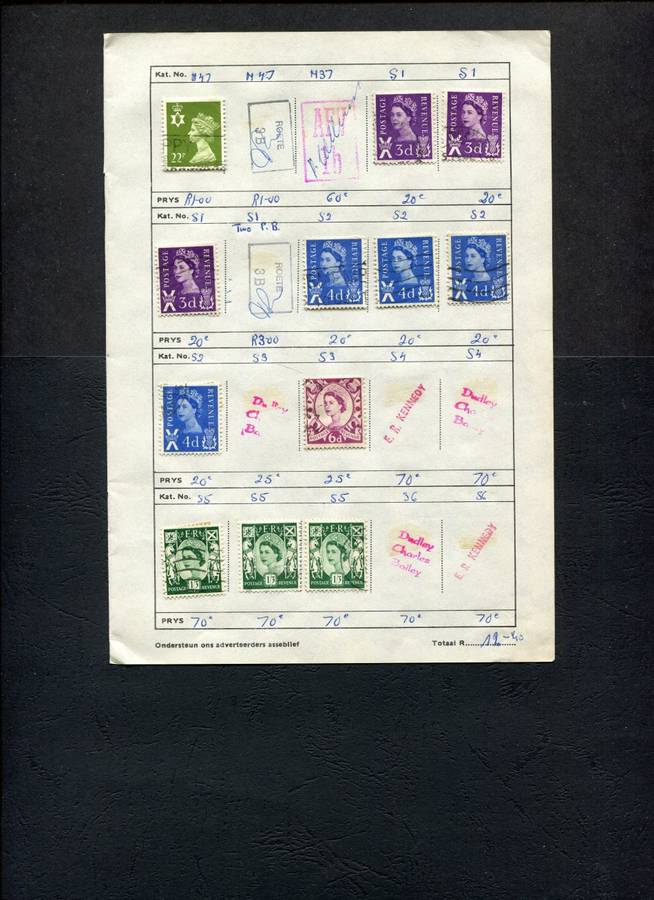 Great Britain - 12 Stamps Mounted (Hinged) On Old Approval Page
