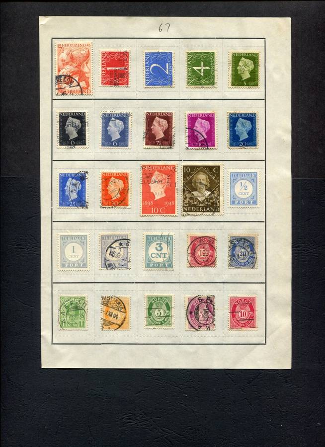 Netherlands/Norway - 25 Stamps Mounted (Hinged) On Old Approval Page