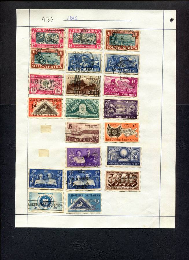 Union of SA - 21 Stamps Mounted (Hinged) on Old Stock Page