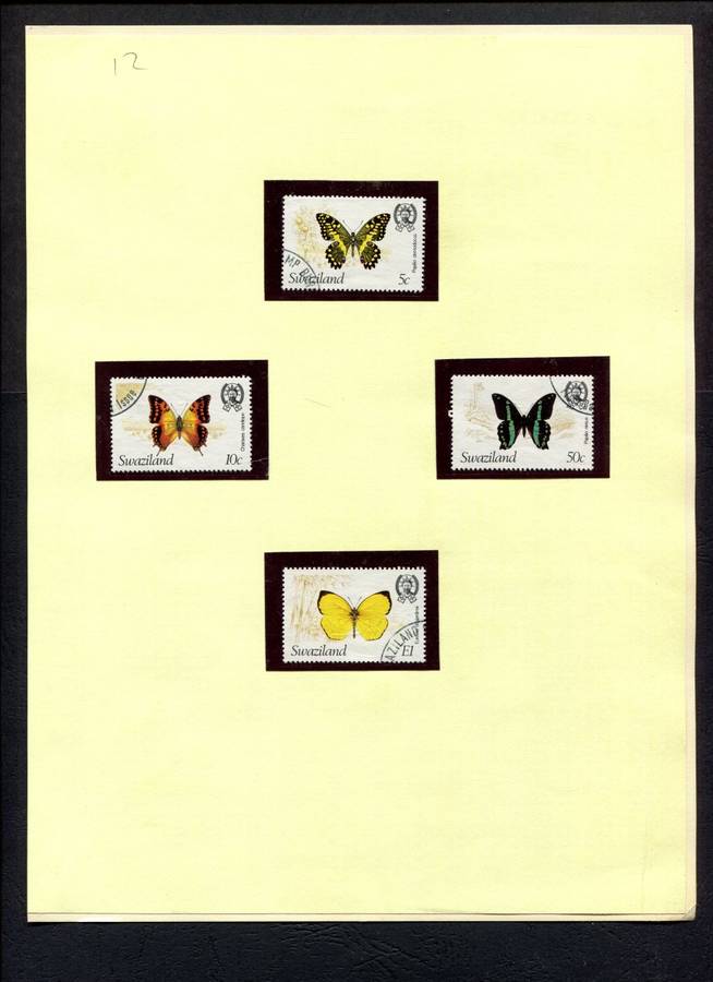 Swaziland - Butterflies - 4 Stamps Mounted (Hinged) on Old Album Page