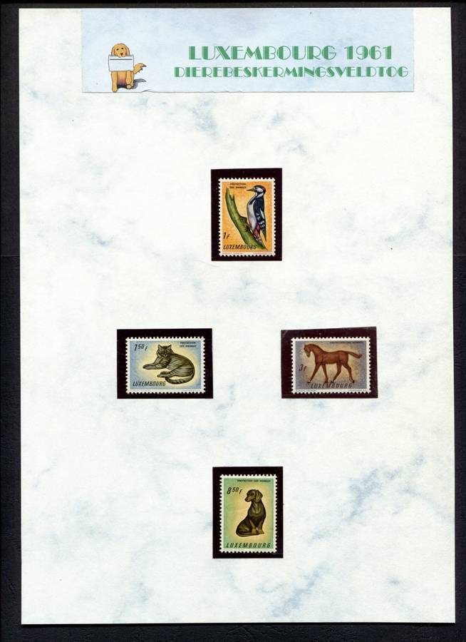 Luxembourg - Animals - 4 Stamps Mounted (Hinged) on Old Album Page