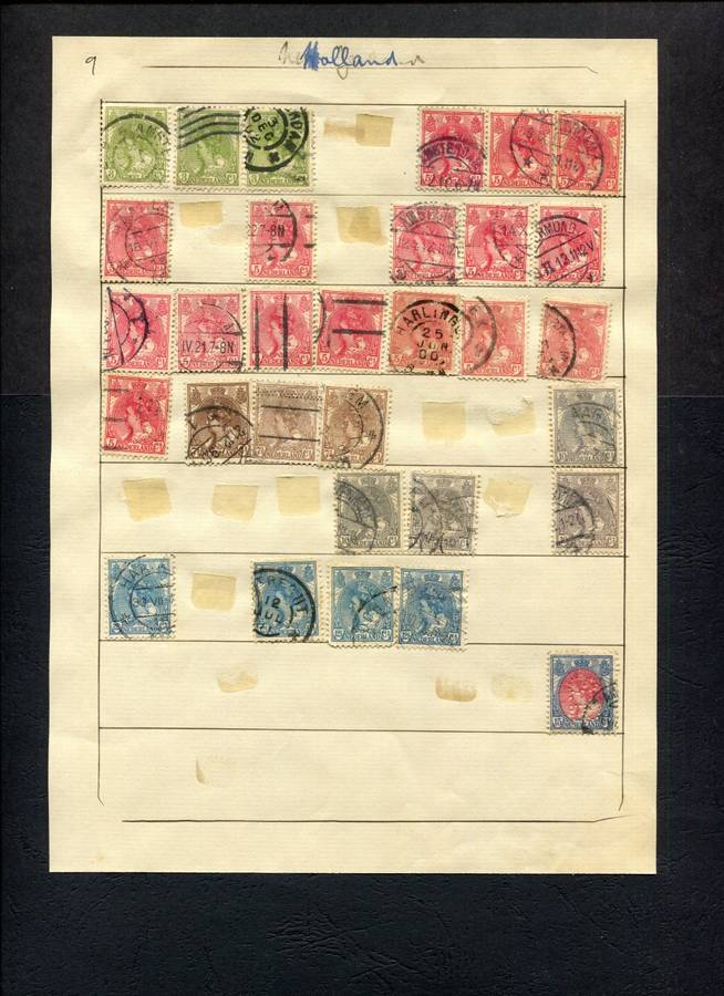 Netherlands - 31 Stamps Mounted (Hinged) on Old Album Page