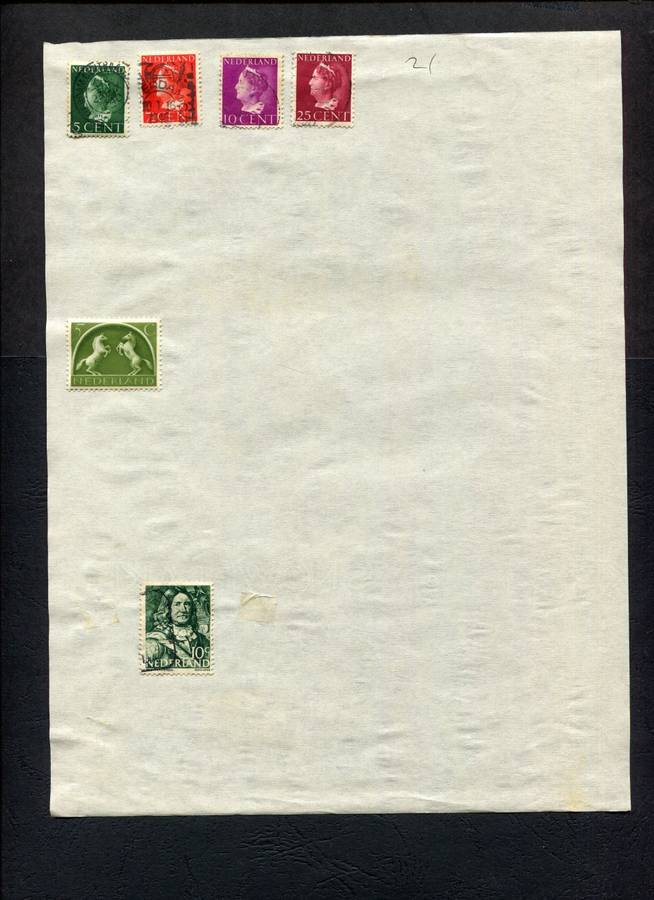 Netherlands - 6 Stamps Mounted (Hinged) on Old Album Page