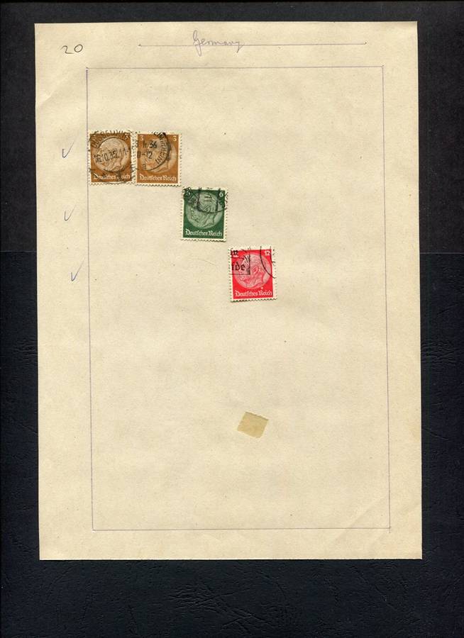 Germany - 4 Stamps Mounted (Hinged) on Old Album Page