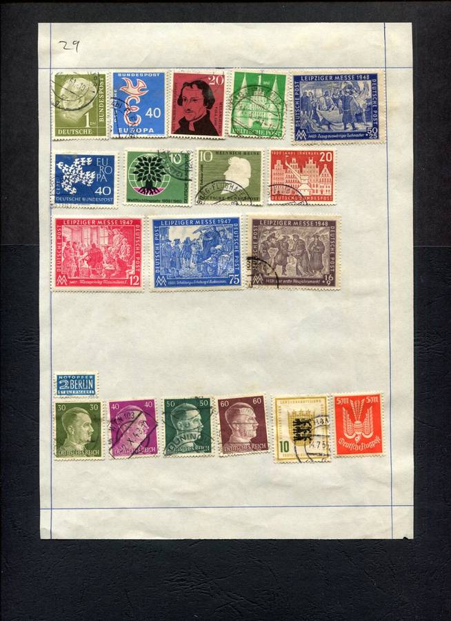 Germany - 19 Stamps Mounted (Hinged) on Old Album Page