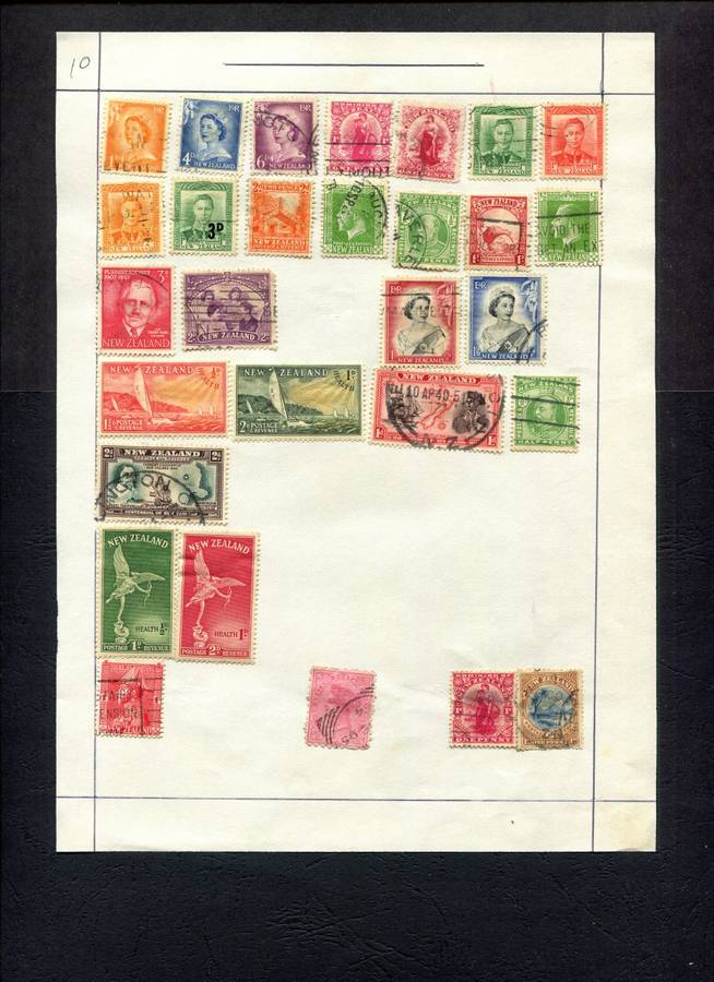 New Zealand - 29 Stamps Mounted (Hinged) on Old Album Page