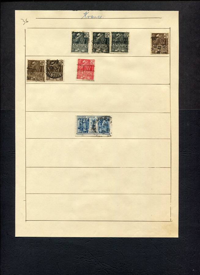 France - 8 Stamps Mounted (Hinged) on Old Album Page