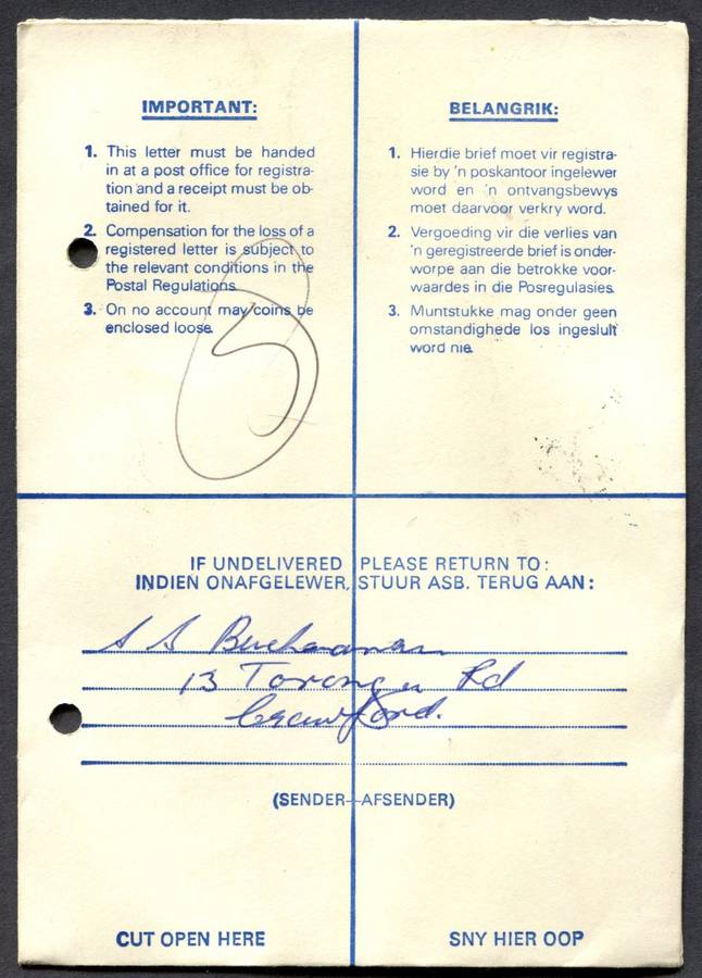 RSA - Cover Registered At Goodwood Post Office