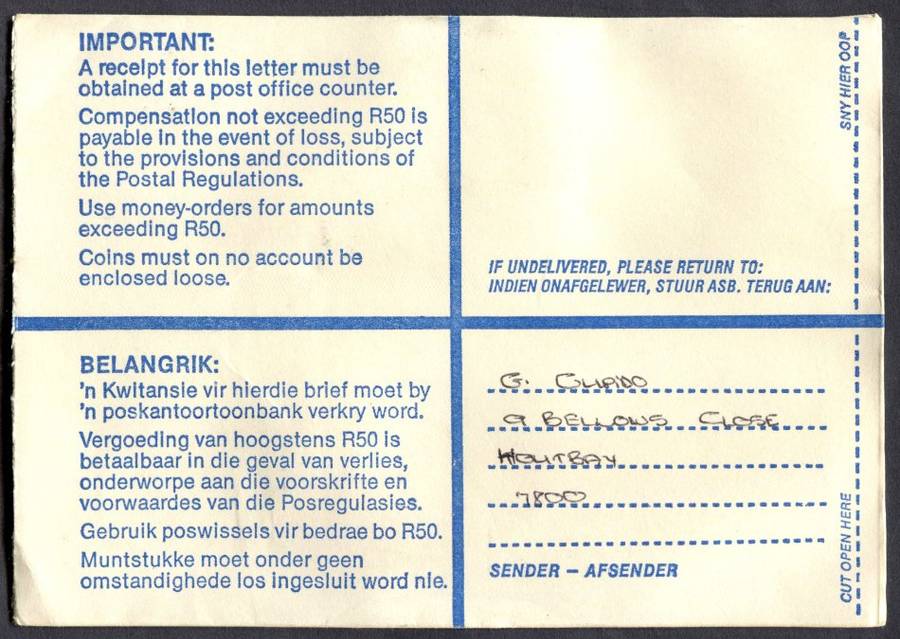 RSA - Cover Registered At Houtbaai Post Office