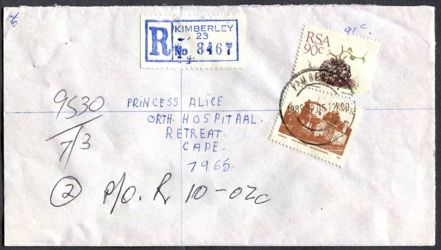 RSA - Cover Registered At Kimberley Post Office