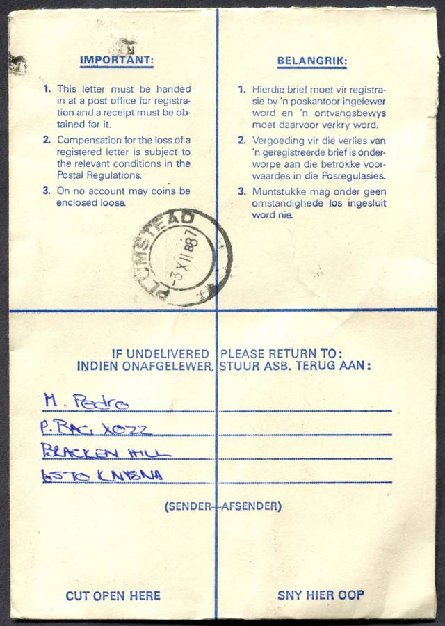 RSA - Cover Registered At Knysna Post Office