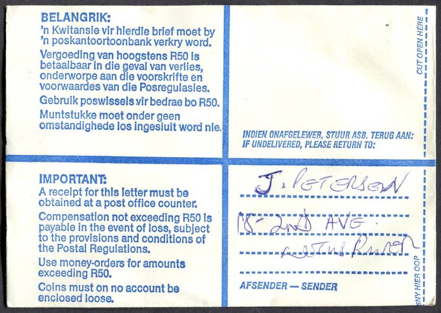 RSA - Cover Registered At Lotus River Post Office