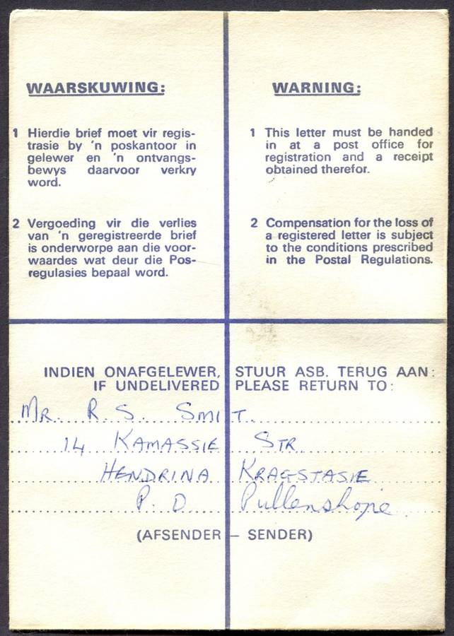 RSA - Cover Registered At Pullen's Hope Post Office