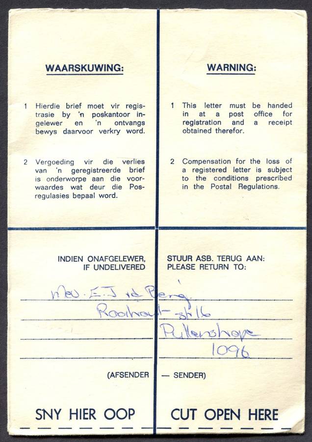 RSA - Cover Registered At Pullen's Hope Post Office