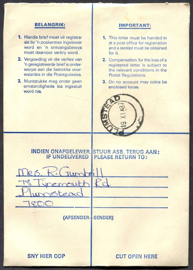 RSA - Cover Registered At Southfield Post Office