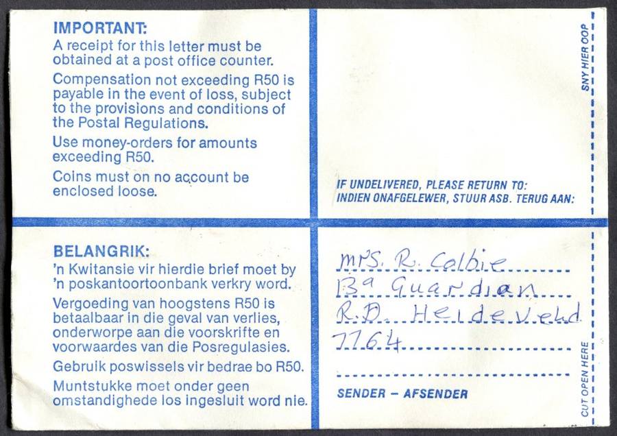 RSA - Cover Registered At Surwell Post Office