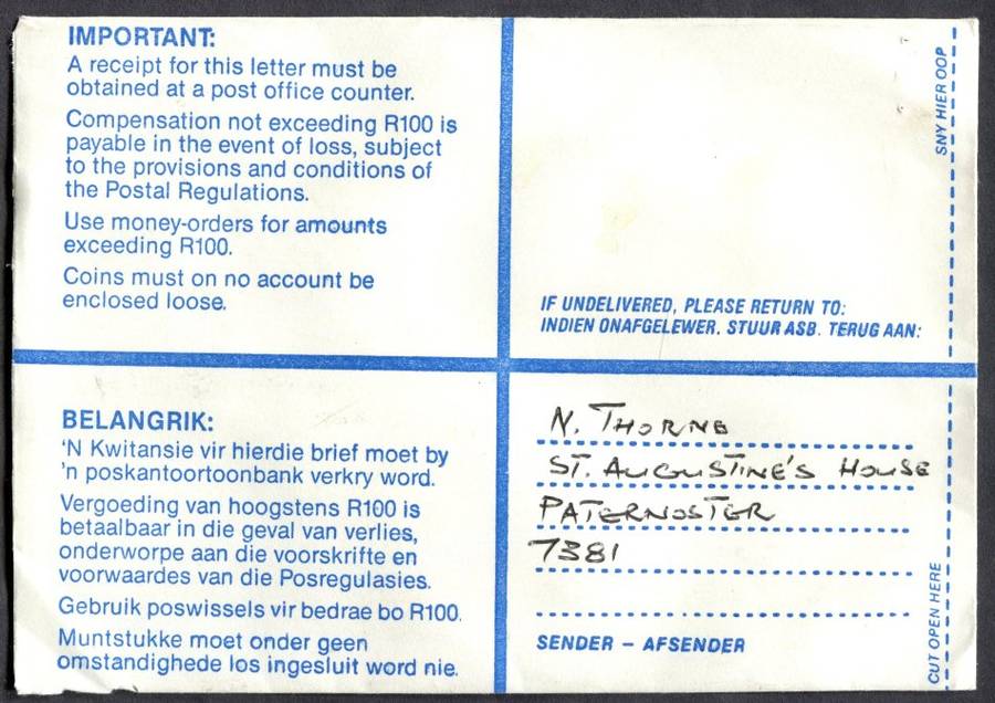 RSA - Cover Registered At Vredenburg Post Office