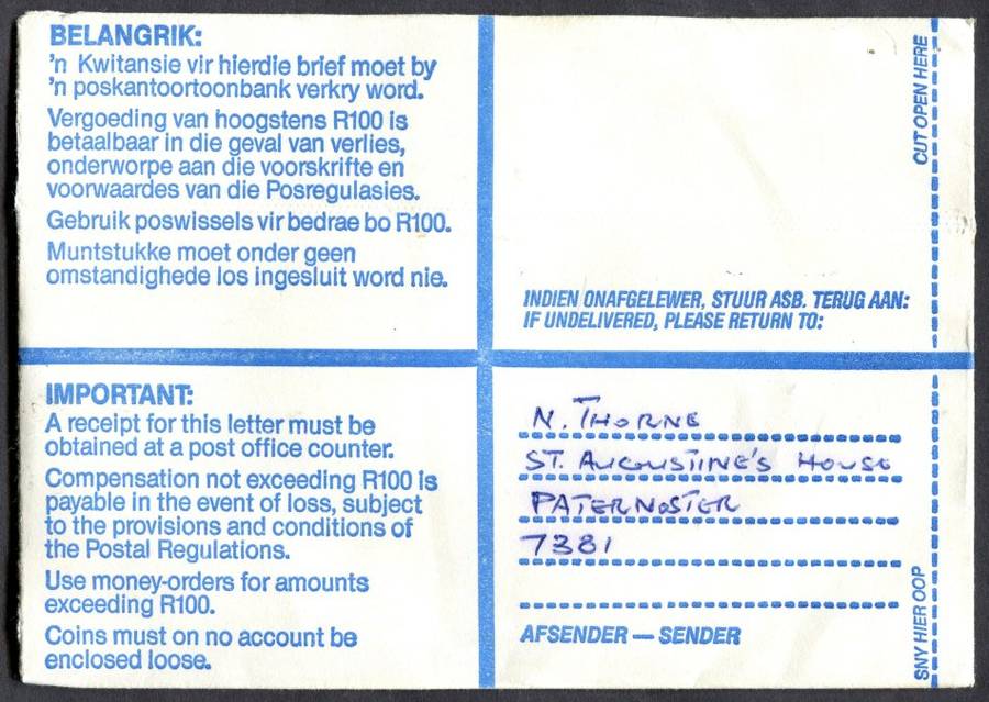RSA - Cover Registered At Vredenburg Post Office