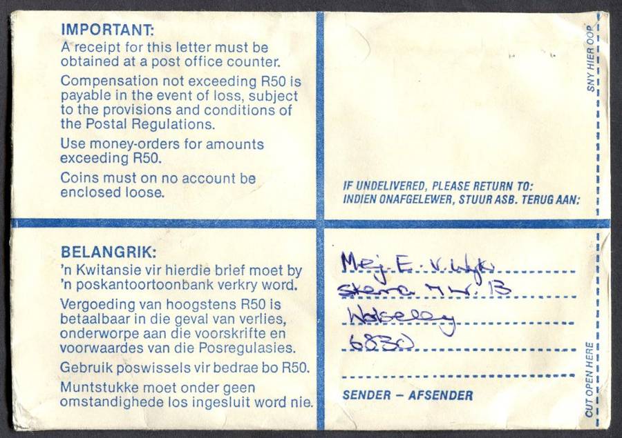 RSA - Cover Registered At Wolseley Post Office