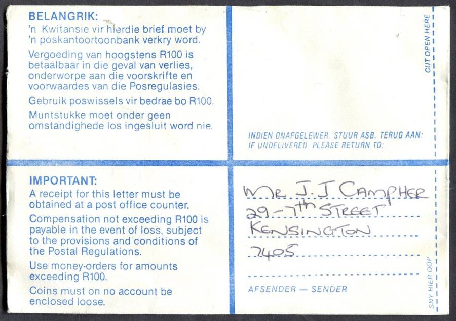 RSA - Cover Registered At Woltemade Post Office
