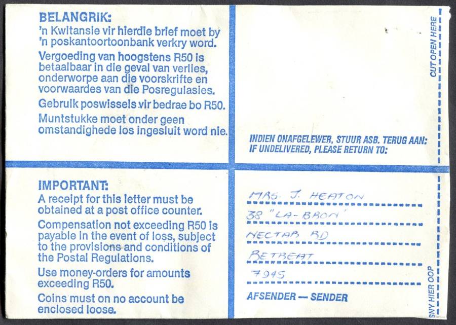 RSA - Cover Registered At Westlake Post Office