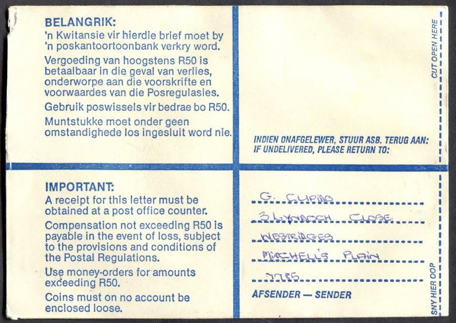 RSA - Cover Registered At Westridge Post Office