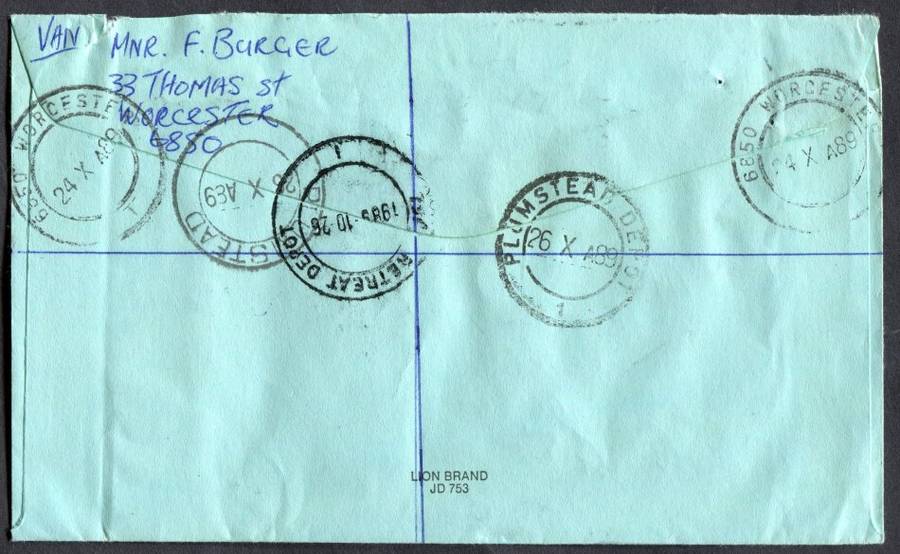 RSA - Cover Registered At Worcester Post Office