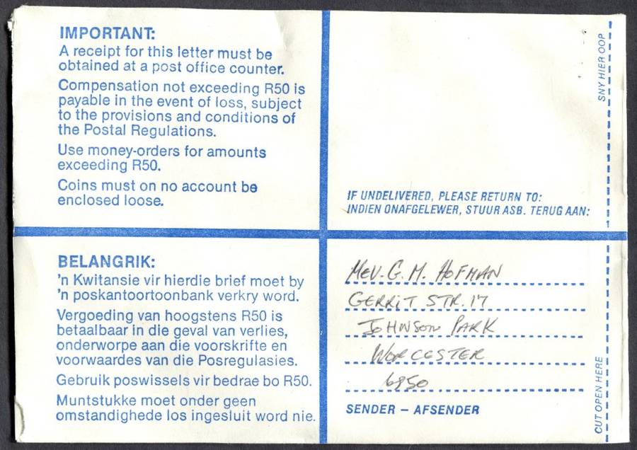 RSA - Cover Registered At Worcester Post Office