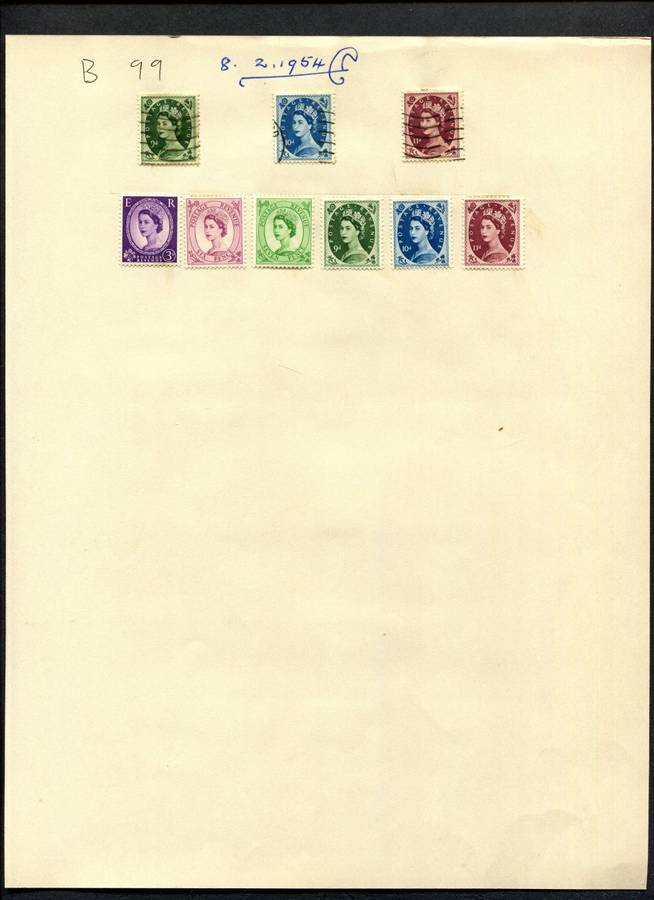 Great Britain - 9 Stamps Mounted (Hinged) on Old Album Page