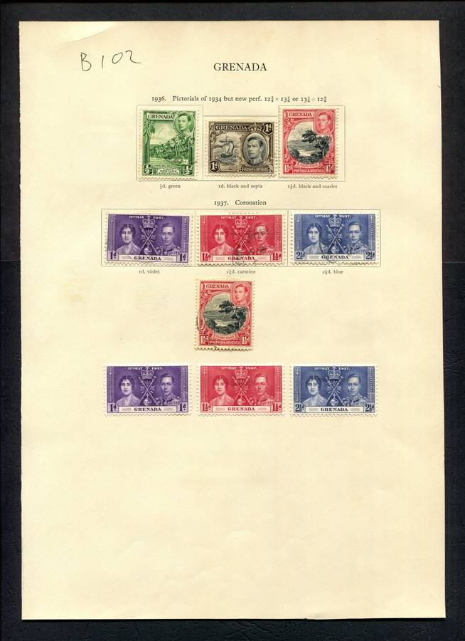 Grenada - 10 Stamps Mounted (Hinged) on Old Album Page