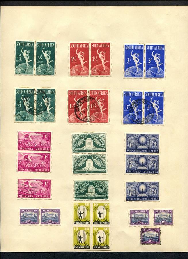 Union of SA - 73 Stamps Mounted (Hinged) on Both Sides of An Old Album Page