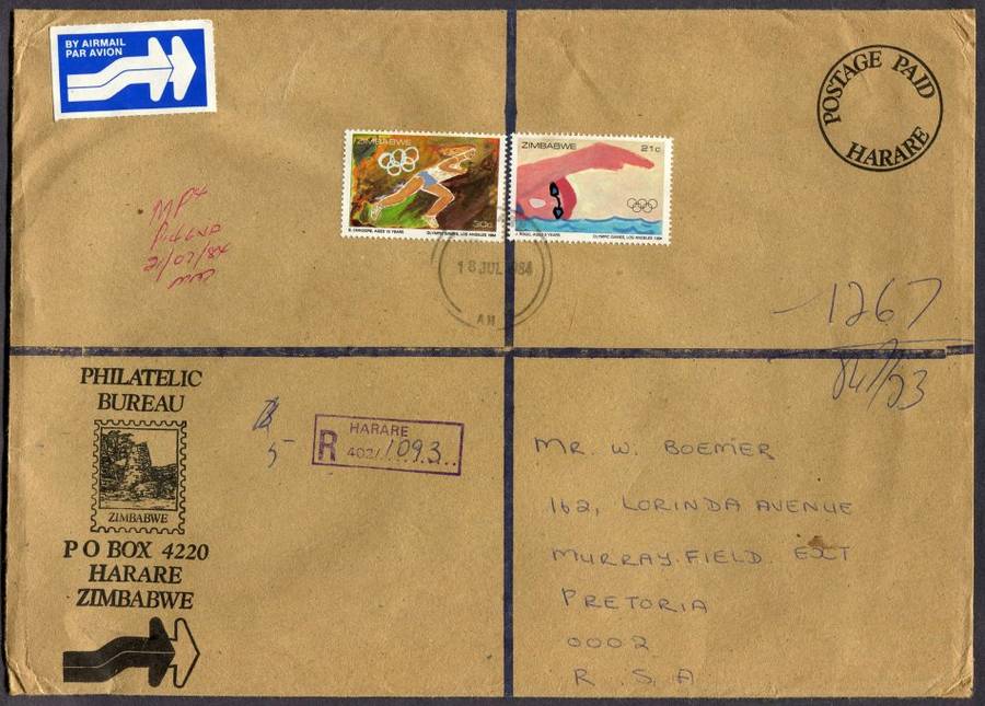Zimbabwe - Registered Cover (25 x 18cm) With Customs Contents Label