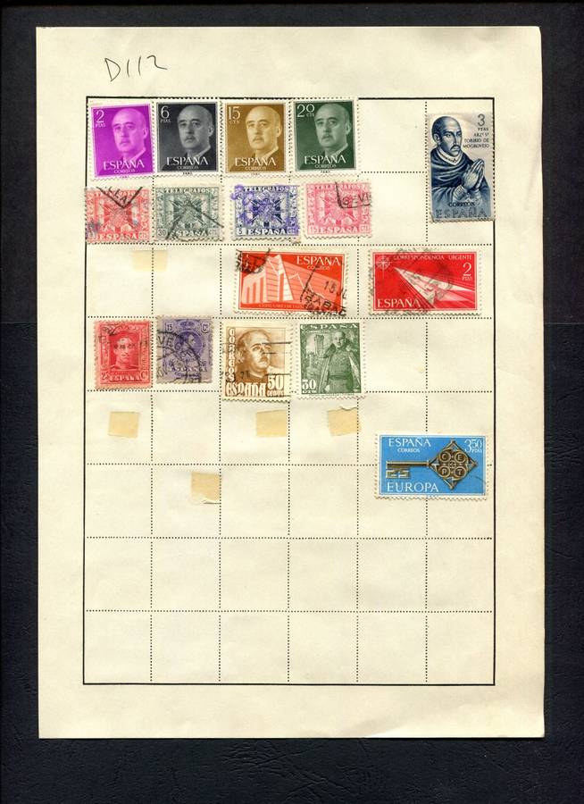 Spain - 16 Stamps Mounted (Hinged) on Old Album Page
