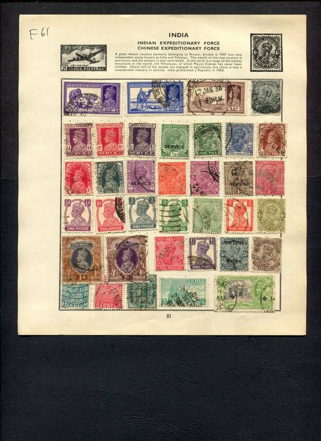 India - 36 Stamps Mounted (Hinged) On Old Album Page