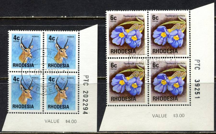 Rhodesia - 9 PTC Blocks of 4  - White Gum - 1976 - Used